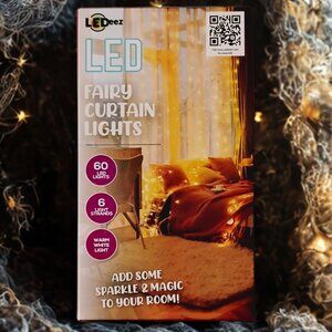 LEDeez LED Fairy Curtain Lights 60 Lights, 6 Strands, Warm White Color